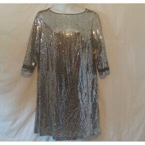 Lane Bryant Women's Silver Sequin Disco Ball Party 1/2 Sleeve Dress Plus Size 16